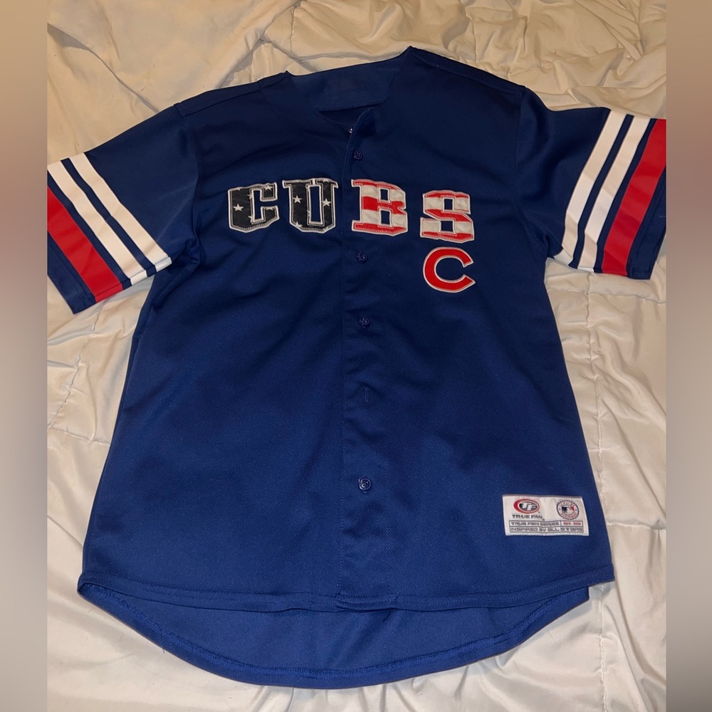 True Fan Cubs Jersey VTG American Flag Logo Size M